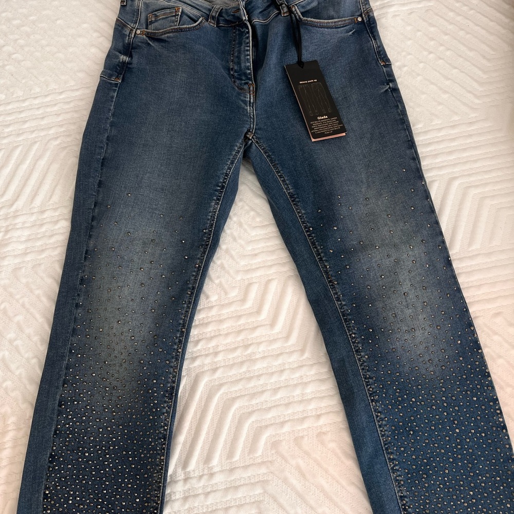 Ada Denim Skinny Jeans with Sparkle Accents